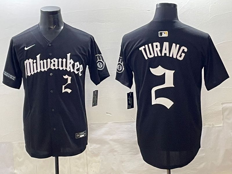 Men 2025 Milwaukee Brewers #2 Turang Black Five generations Joint Name Nike MLB Jersey style 11->milwaukee brewers->MLB Jersey